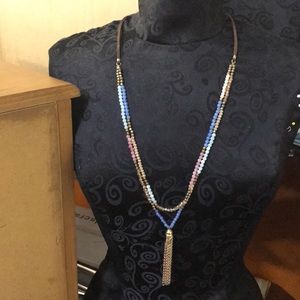 Double layer beaded tassel necklace